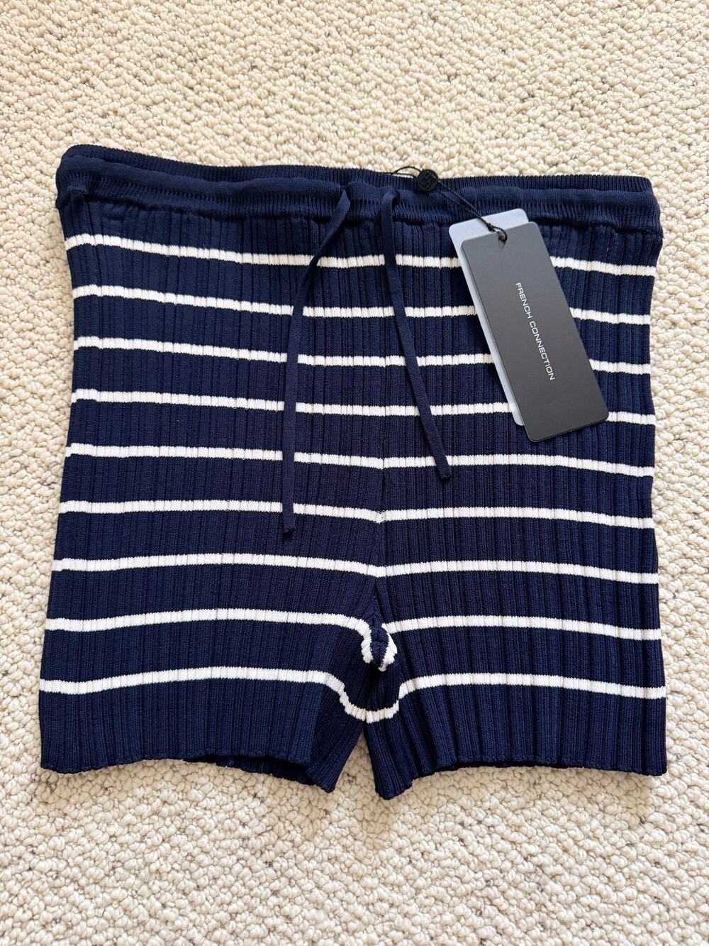 French Connection Women's Striped Knit Pull-On Shorts S Blue/White